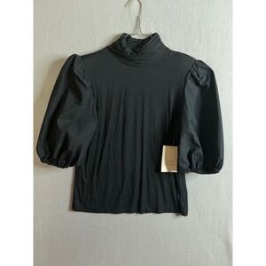 Calligraphie Top Women's Medium Puff Sleeve Top Mock Neck‎ Blouse Keyhole NWT
